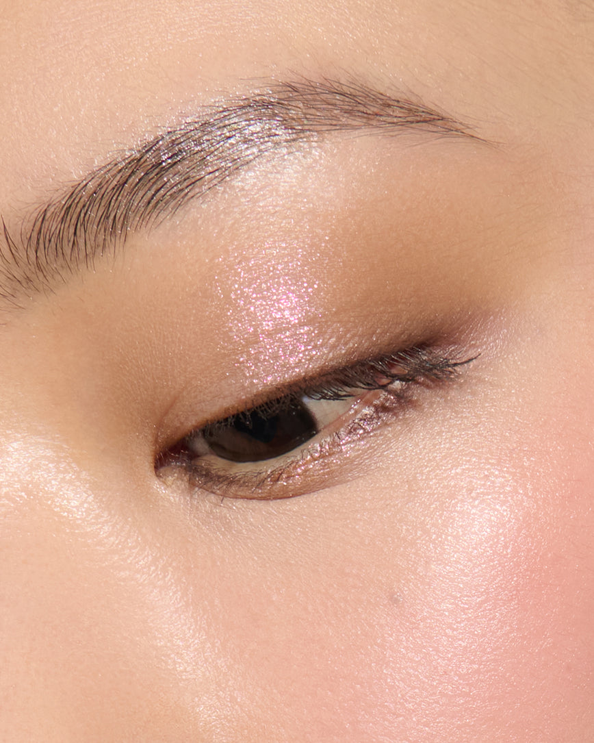 Close-up of a model's eye with KItten Lash Mascara and Fawn Eyeshadow Palette