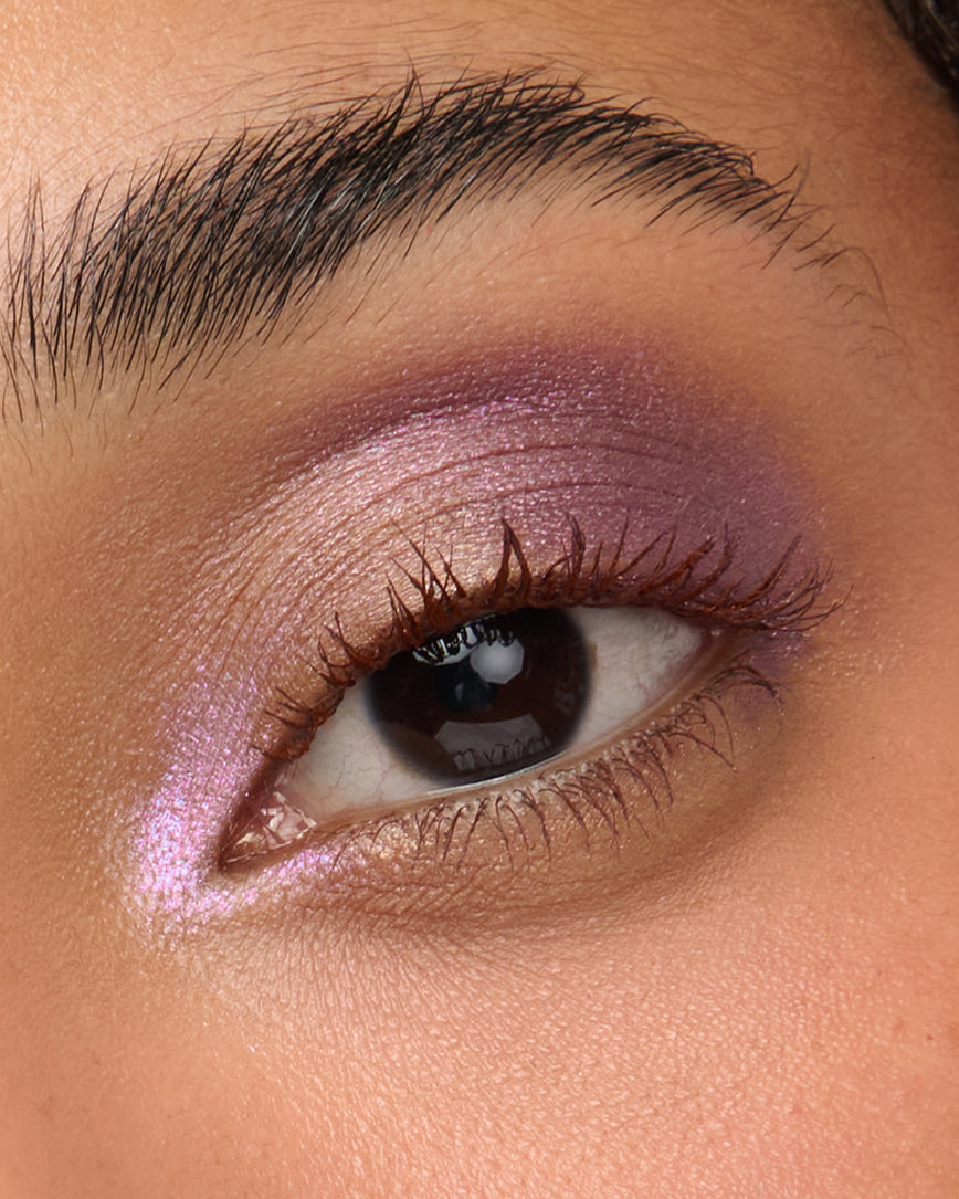 Extreme close-up of an eye with pink eyeshadow from Betty Eyeshadow Palette