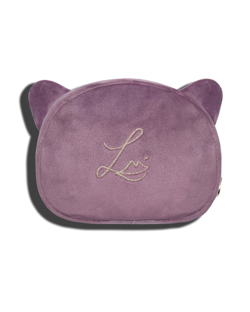 Lilac velvet Kitten Pouch with gold logo-embossed on back