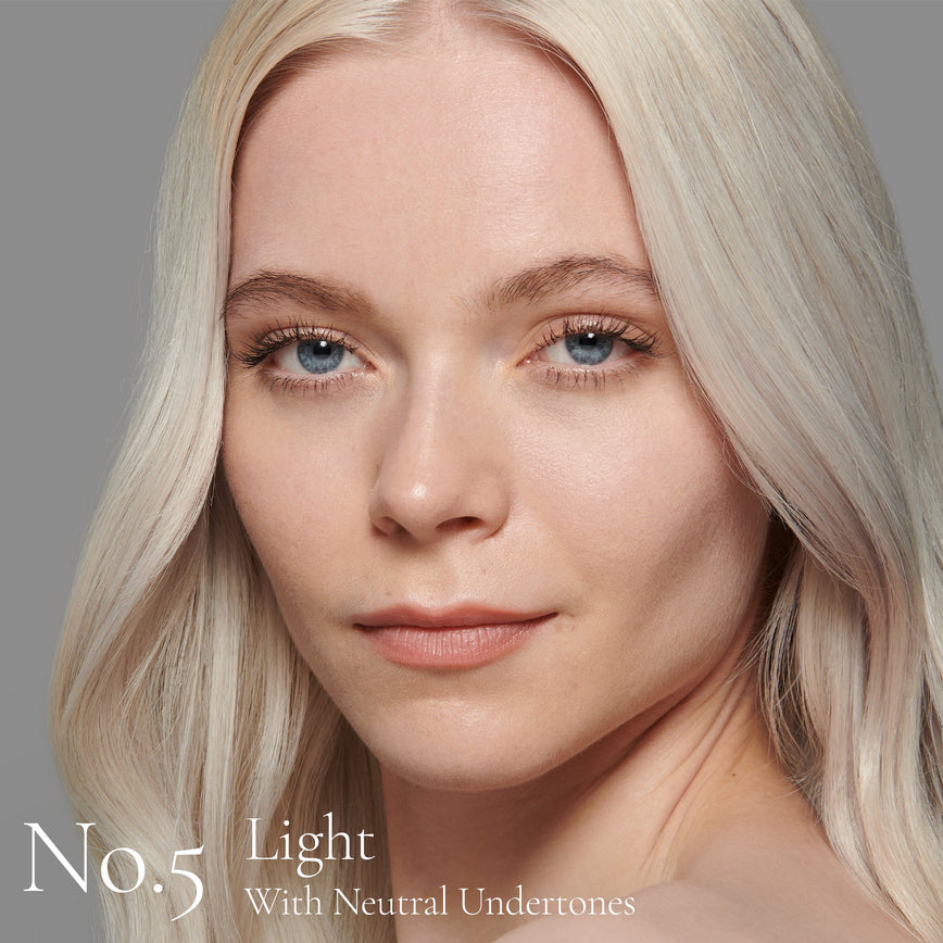 Lisa Eldridge Seamless Skin Foundation Pictured on Model No. 5 Light with Neutral Undertones