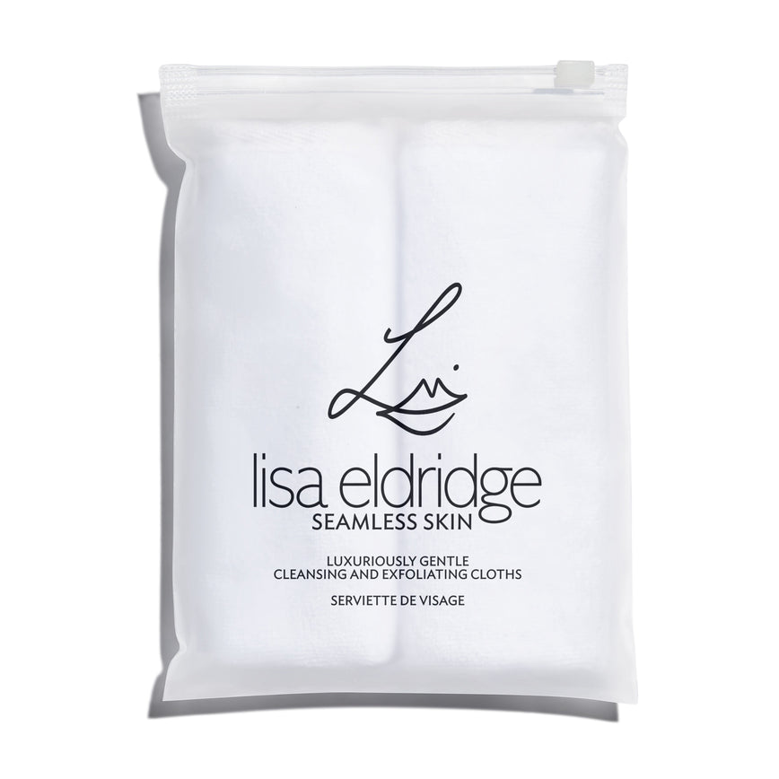 Lisa Eldridge Luxuriously Gentle Cleansing & Exfoliating Cloths in packaging 