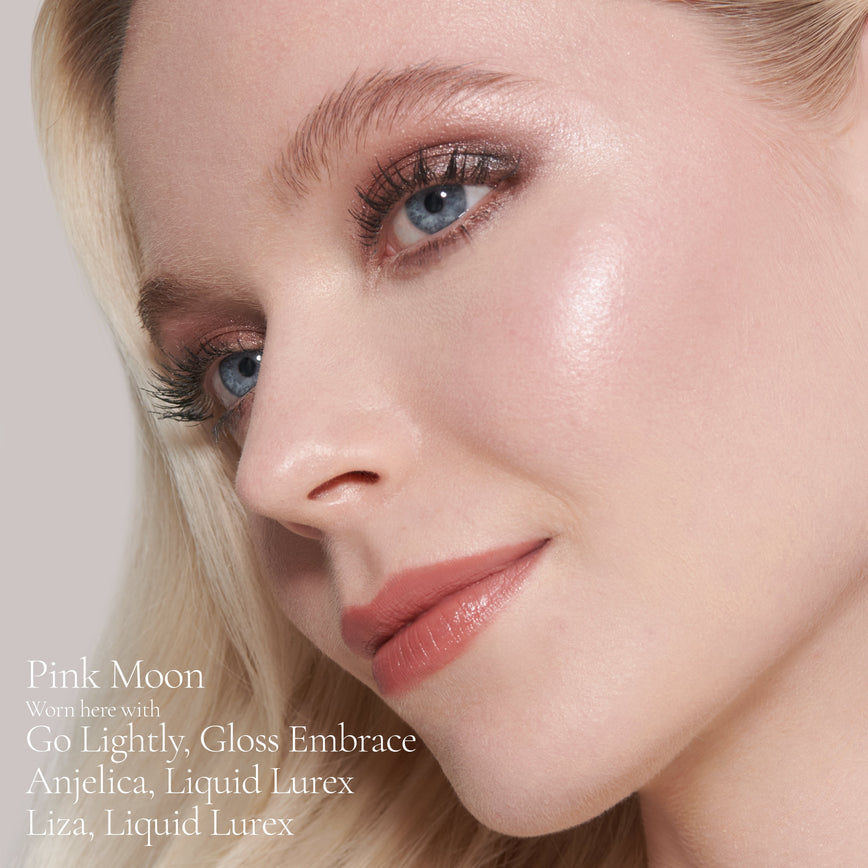 Lisa Eldridge Elevated Glow Highlighter in Shade Pink Moon Pictured on Model