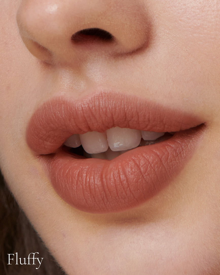 VELVETEEN LIQUID LIPSTICK IN SHADE AFFAIR PICTURED ON MODEL