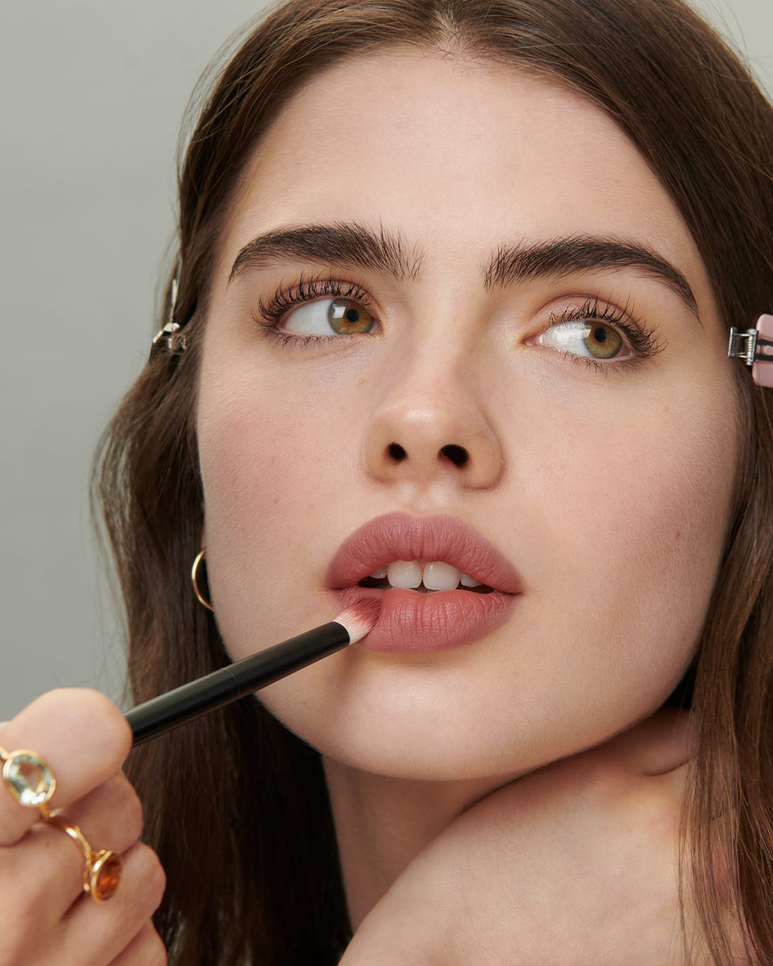 Lisa Eldridge Velveteen Liquid Lipstick Colour in Shade Muse Pictured on Model
