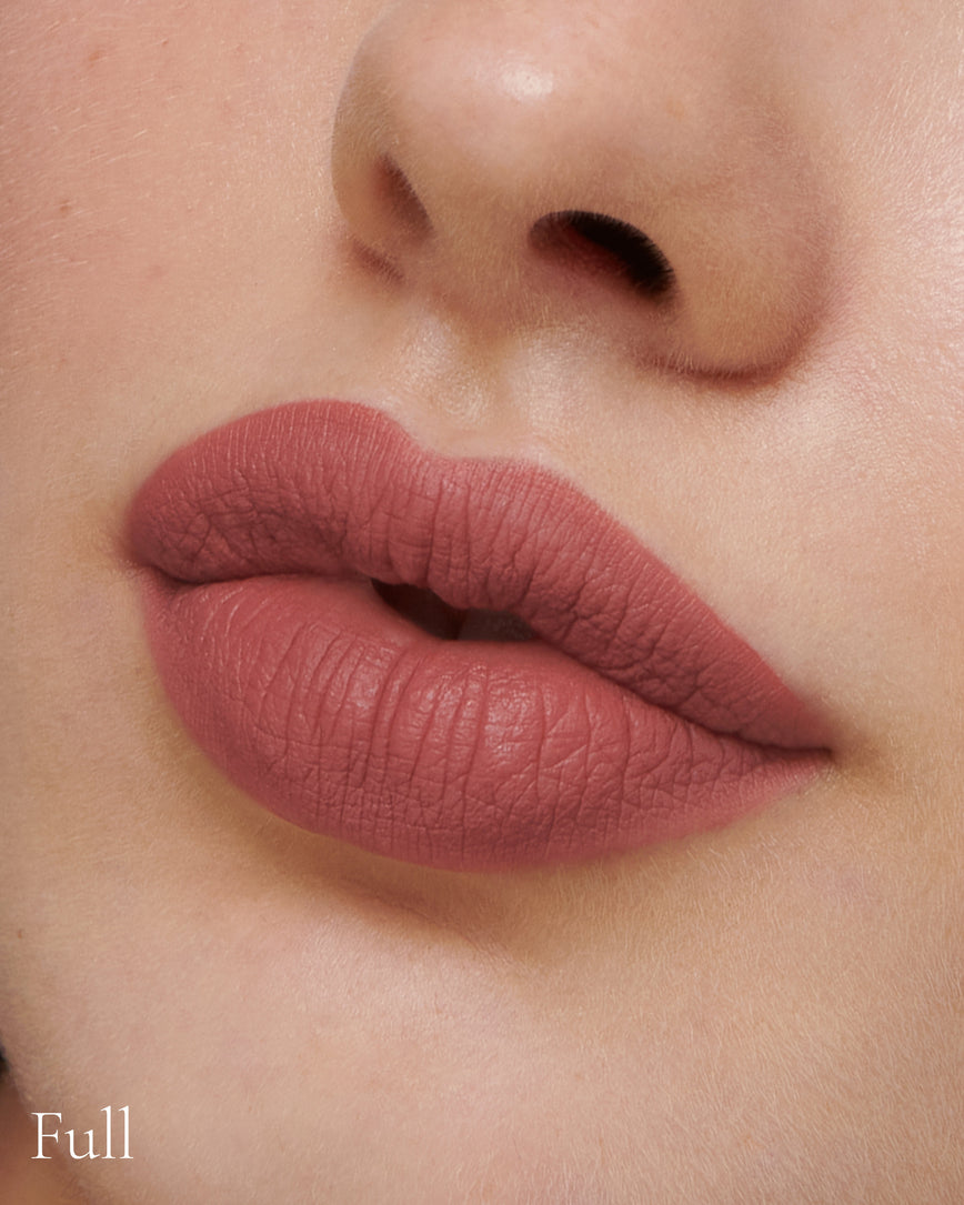 Lisa Eldridge Velveteen Liquid Lipstick Colour in Shade Muse Pictured on Model