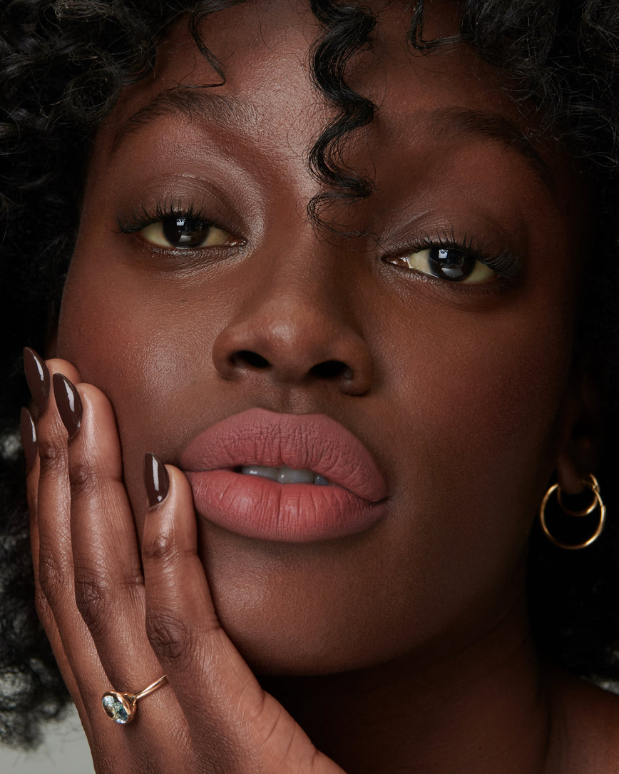 Lisa Eldridge Velveteen Liquid Lipstick Colour in Shade Muse Pictured on Model
