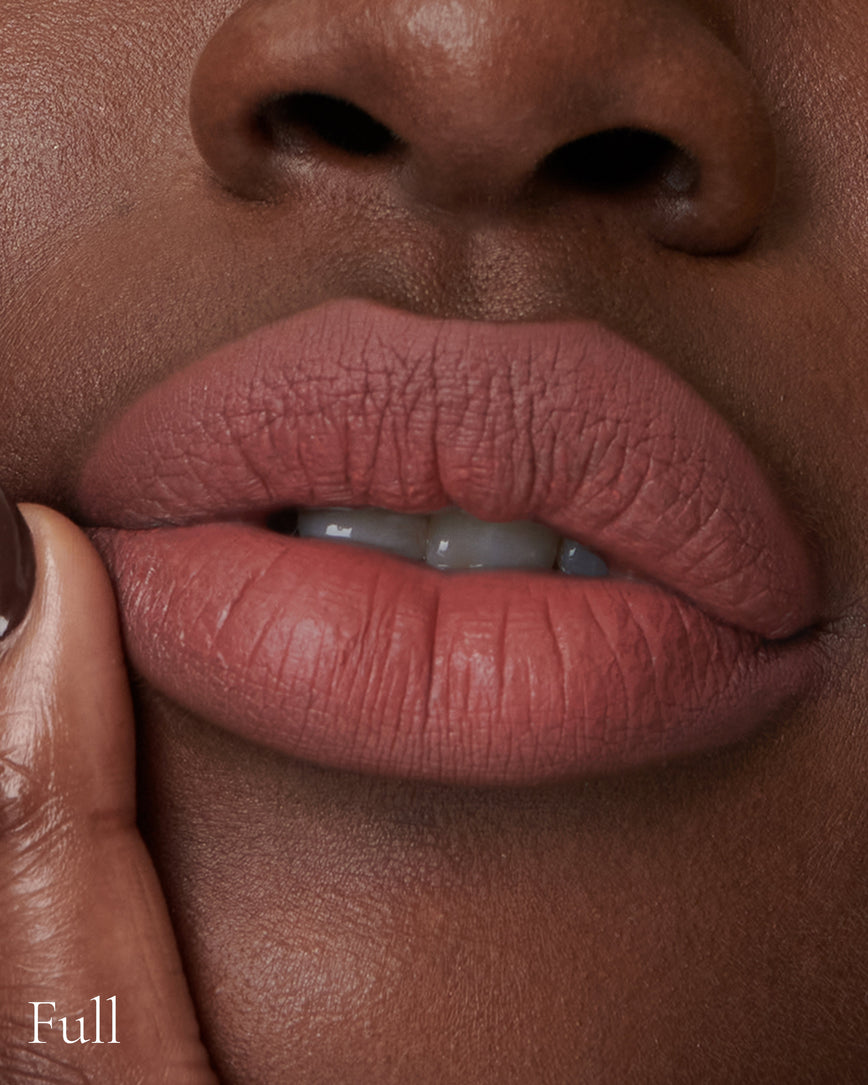 Lisa Eldridge Velveteen Liquid Lipstick Colour in Shade Muse Pictured on Model