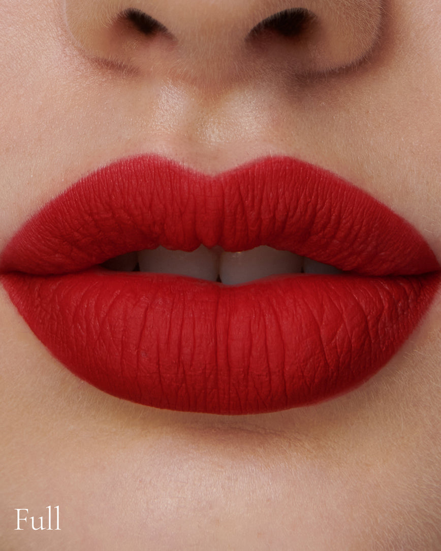 Lisa Eldridge Velveteen Liquid Lip Colour in Shade Ribbon Pictured on Model