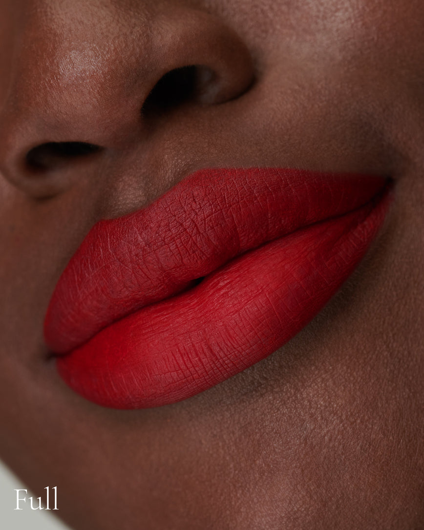 Lisa Eldridge Velveteen Liquid Lip Colour in Shade Ribbon Pictured on Model