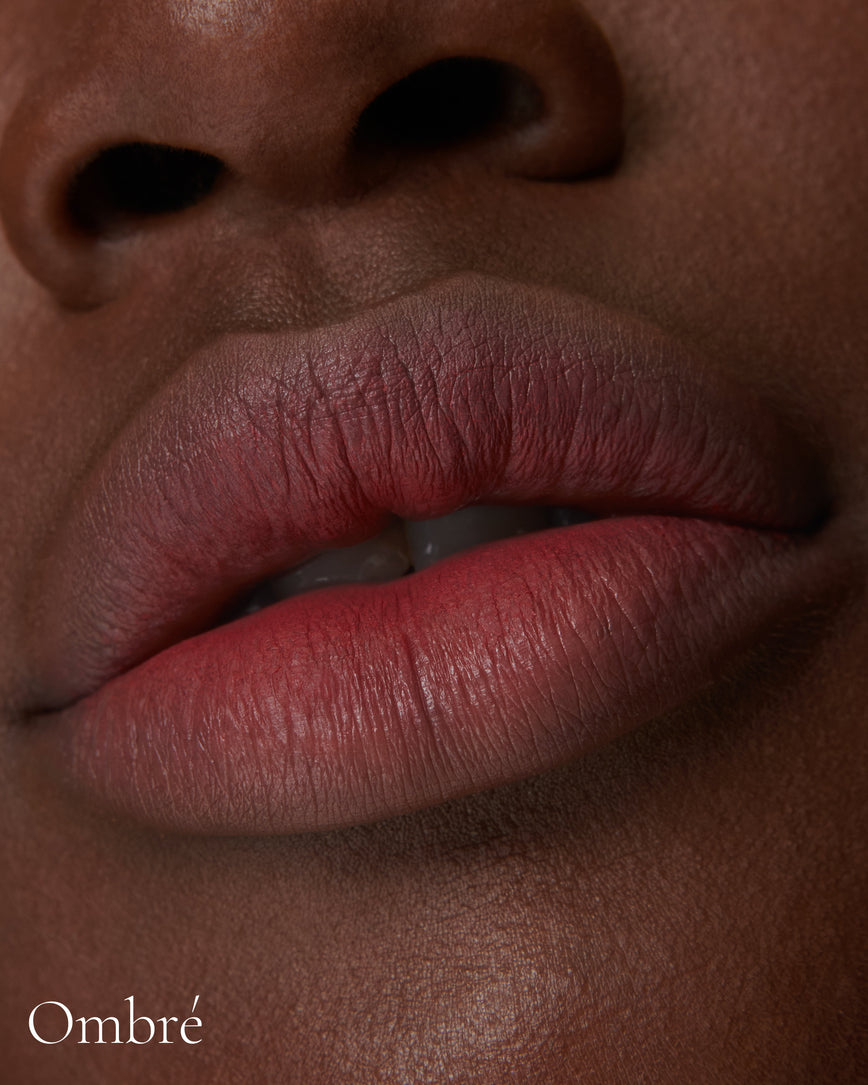 Lisa Eldridge Velveteen Liquid Lip Colour in Shade Rain Pictured on Model