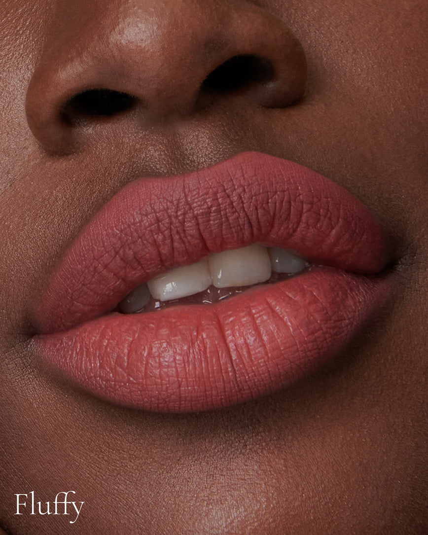 Lisa Eldridge Velveteen Liquid Lip Colour in Shade Rain Pictured on Model